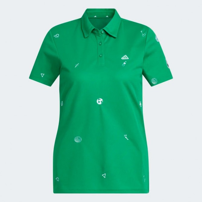 Adidas Women Golf Play Green Monogram Polo Shirt