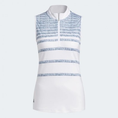 Adidas Women Golf Herringbone Stripe Sleeveless Polo Shirt