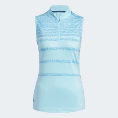 Adidas Women Golf Herringbone Stripe Sleeveless Polo Shirt